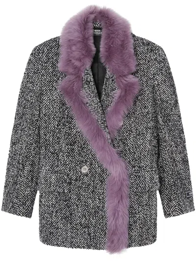 Versace Mantel Mit Faux Fur In Schwarz