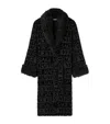 Versace Faux Fur-trim Monogram Dressing Gown In Black