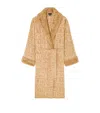 Versace Faux Fur-trim Monogram Dressing Gown In Neutral