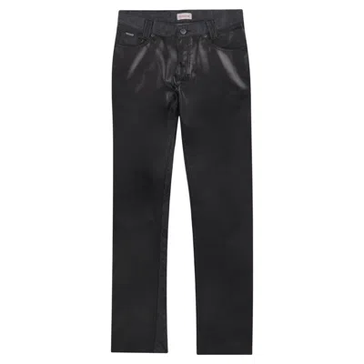Pre-owned Versace Faux Leather & Denim Jeans In Black