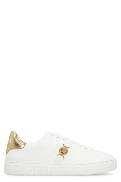 Versace Faux Leather Low-top Sneakers In White