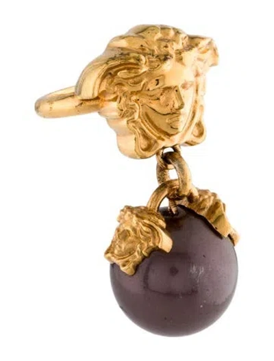 Pre-owned Versace Faux Pearl Medusa Head Cocktail Ring In Multi