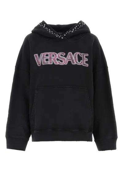 Versace Sweatshirt In Cotton With Studs In Black