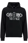 Versace Intricate Logo Print Sweatshirt With Kangaroo Pocket In Black