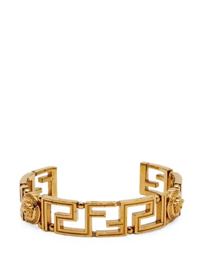 Pre-owned Versace Fendace Greca Cuff Bracelet In Gold