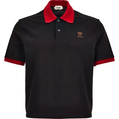 Versace First Line Embroidered Medusa Cotton Piqué Polo