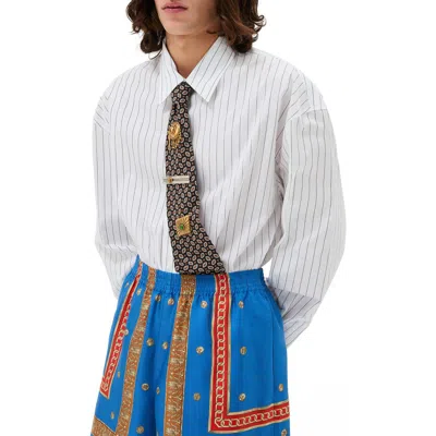 Versace First Line Loose Fit Stripe Cotton Poplin Button-up Shirt In Multi