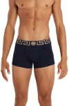 Versace Topeka Cotton Low Rise Logo Trunks In Navy