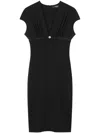 Versace Fitted Black Midi Dress With Satin Trim And Medusa Detail In Black