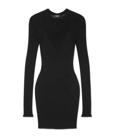 Versace Fitted Knitted Mini Dress In Black