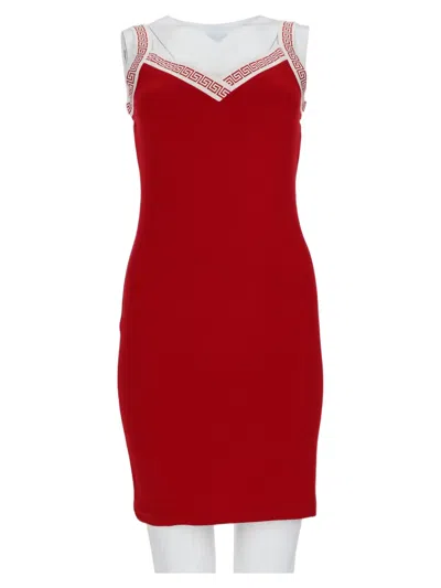 Versace Fitted Mini Dress With Geometric Greek Key Trim In Red