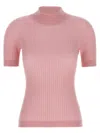 Versace Fitted Ribbed Wool Sweater With High Neck In Pink