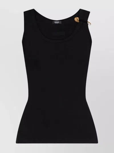 Versace Fitted Sleeveless Ribbed Tank Top In Black