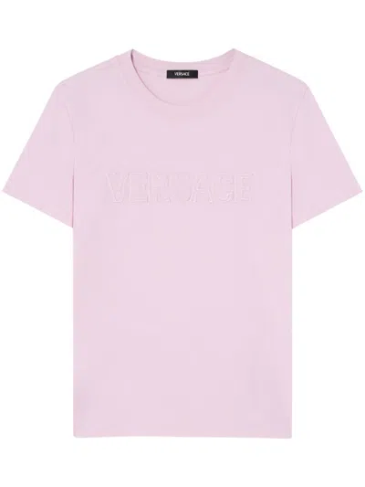 Versace Flamingo Pink Short-sleeved Crew Neck Top In Purple