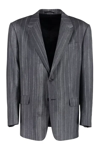 Versace Single Breasted Striped Long Sleeved Blazer In Black