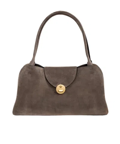 Versace Vivienne Logo-embellished Suede Shoulder Bag In Brown
