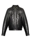 Versace Long Sleeve Leather Jacket In Black