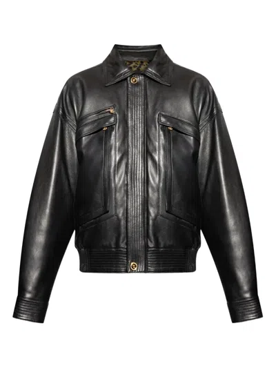 VERSACE FLAP-POCKET LEATHER JACKET