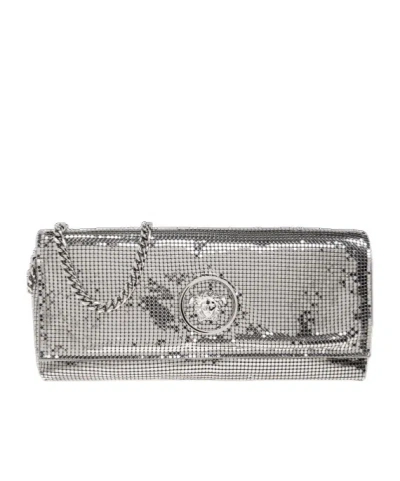 Versace Flap Shoulder Bag In Silver