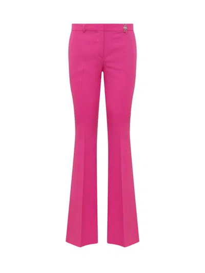 Versace Embellished Wool-twill Flared Pants In Pink