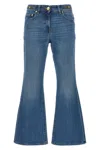 Versace Cotton Bootcut Denims With Logoed Morsets 32cm In Blue