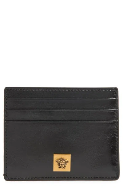 Versace Flat Leather Card Case In Black