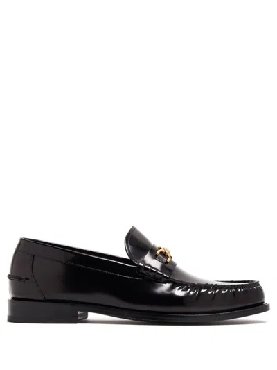 Versace Horsebit-embellished Patent-leather Loafers In Black