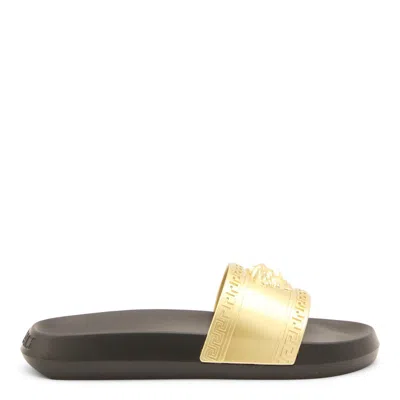 Versace Palazzo Medusa-plaque Slides In Black-gold