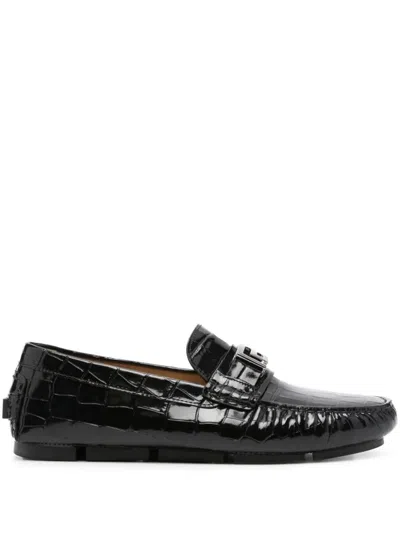 Versace Medusa Crocodile-embossed Leather Loafers In Black
