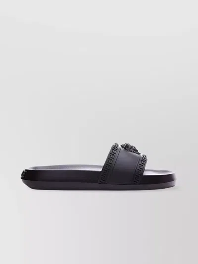 Versace Flat Sole Open Toe Sandals In Black
