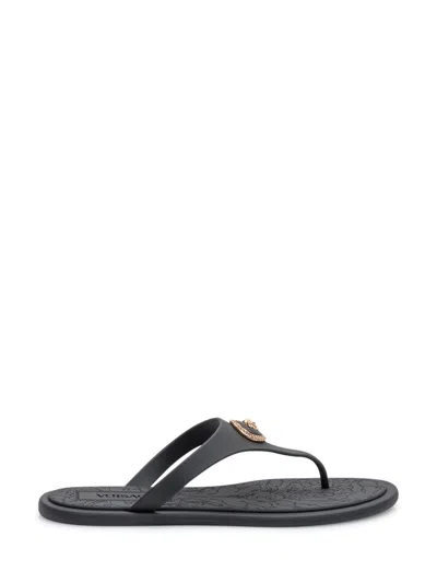 Versace Flip Flops With Medusa Detail In Black