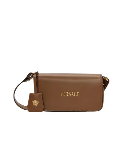 Versace Flip Shoulder Bag In Brown