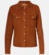 Versace Goatskin Suede Floral Applique Jacket In Brown