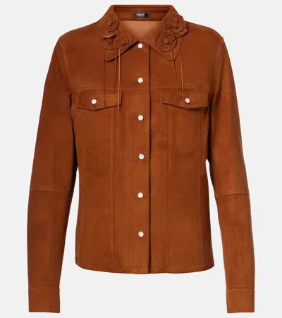 VERSACE FLORAL-APPLIQUÉ SUEDE JACKET