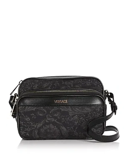 Versace Floral Barocco Jacquard Camera Bag In Black+blac