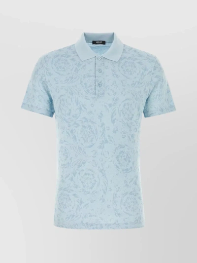 Versace Floral Barocco Polo Shirt In Blue