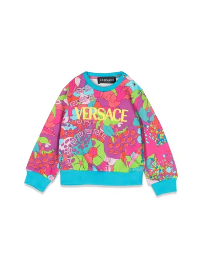 Versace Kids' Printed Logo Cotton Sweatshirt In Multicolor