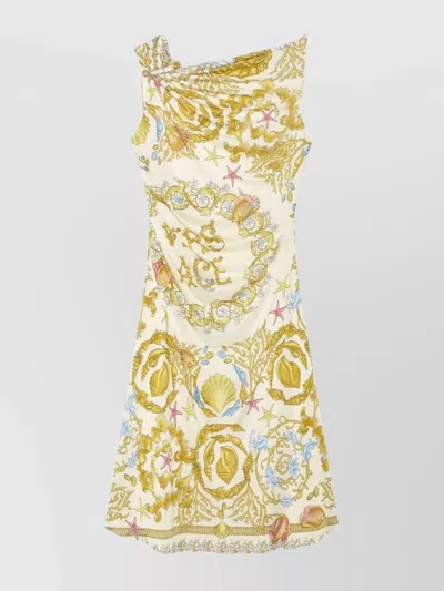 VERSACE FLORAL DRAPED SLEEVELESS DRESS