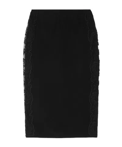 VERSACE VERSACE FLORAL-EMBROIDERED STRAIGHT HEM PENCIL MIDI SKIRT