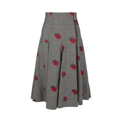 Pre-owned Versace Floral Embroidered Plaid Skirt 'black' | Women's Size 36