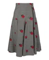 Versace Floral Embroidered Plaid Skirt In Grey