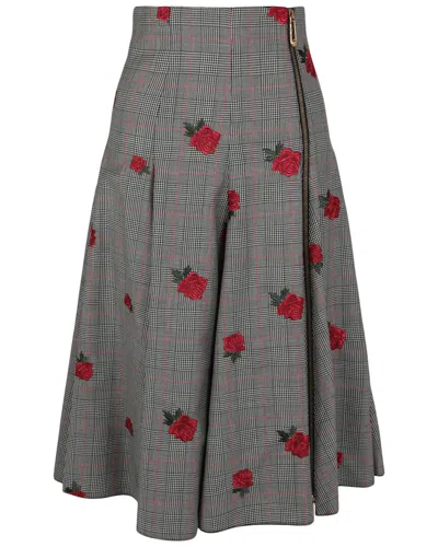 Versace Floral Embroidered Plaid Wool & Mohair-blend Skirt