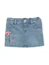 Versace Floral-embroidery Denim Miniskirt In Blue
