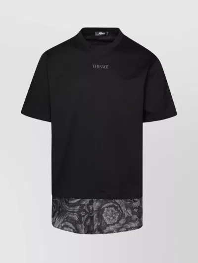 Versace Floral Hem Detail T-shirt In Black