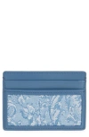 Versace Floral Jacquard & Leather Card Case In Blue