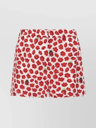 VERSACE 'FLORAL LADYBUG STRAWBERRY' ELASTIC WAISTBAND SHORTS