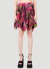 Versace Multicolor Asymmetric Pleated Mini-skirt With Logo Orchid Print In Polyester Woman In Pink
