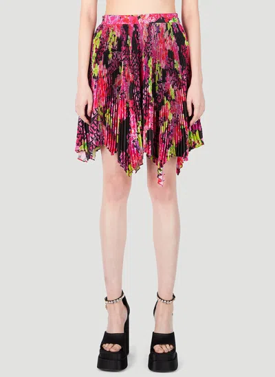 Versace Floral Logo Pleated Mini Skirt In Pink