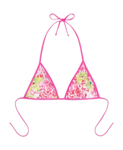Versace Floral Logo-print Bikini Top In Pink