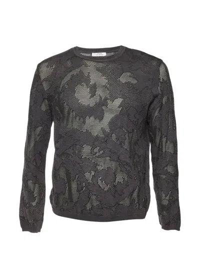 Pre-owned Versace Floral Mesh Sweater In Grey